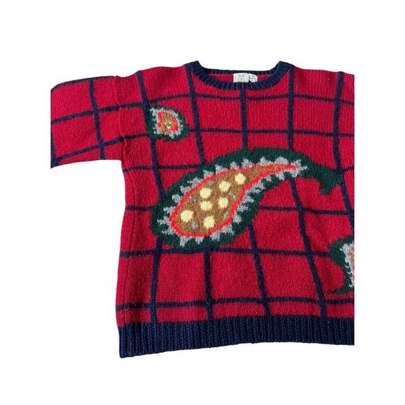 J.G. Hook Wool Paisley Check‎ Sweater - 100% Hand Knit Wool - Striped - size PM - Picture 3 of 8